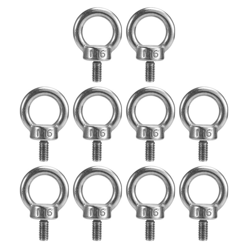 

ABWR-10PCS Lifting Eye Bolt Screw 304 Stainless Steel Silver Heavy Duty M6 For Wire Rope Lifting