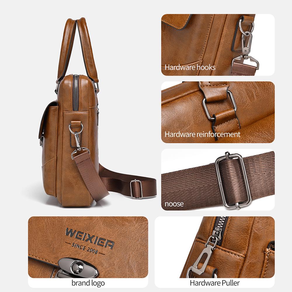 WEIXIER Geantă Aktovcă din Piele pentru Bărbați 15,6 Inch Geantă pentru Laptop Geantă Mare Tip Poștaș Mesager Crossbody Geantă de Umăr pentru Birou Afaceri Călătorii