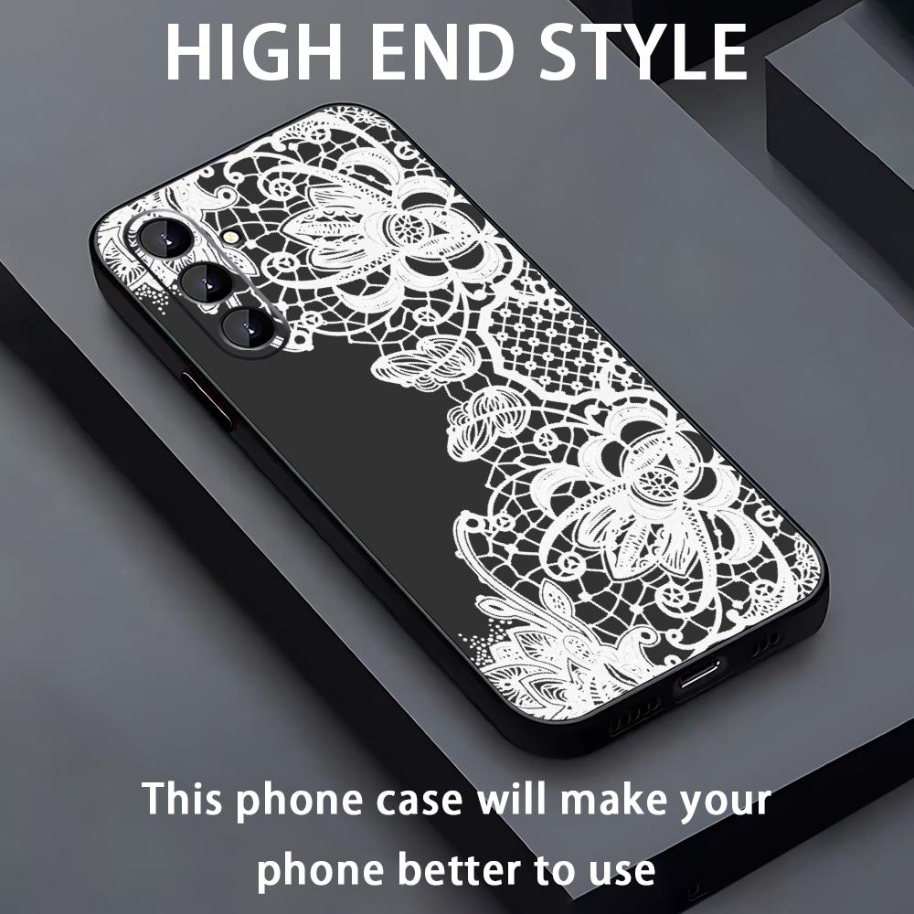 

Модный дизайн черный кружевной принт Чехол для телефона Для Samsung Galaxy A56 A16 A36 A26 A06 A55 A54 A15 A35 A25 Мягкий черный Samsung A05