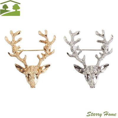 Cute Animal Elk Head Brooch Lapel Pin Clothes Pins Christmas Badge Jewelry Badge Deer Metal Brooch Men