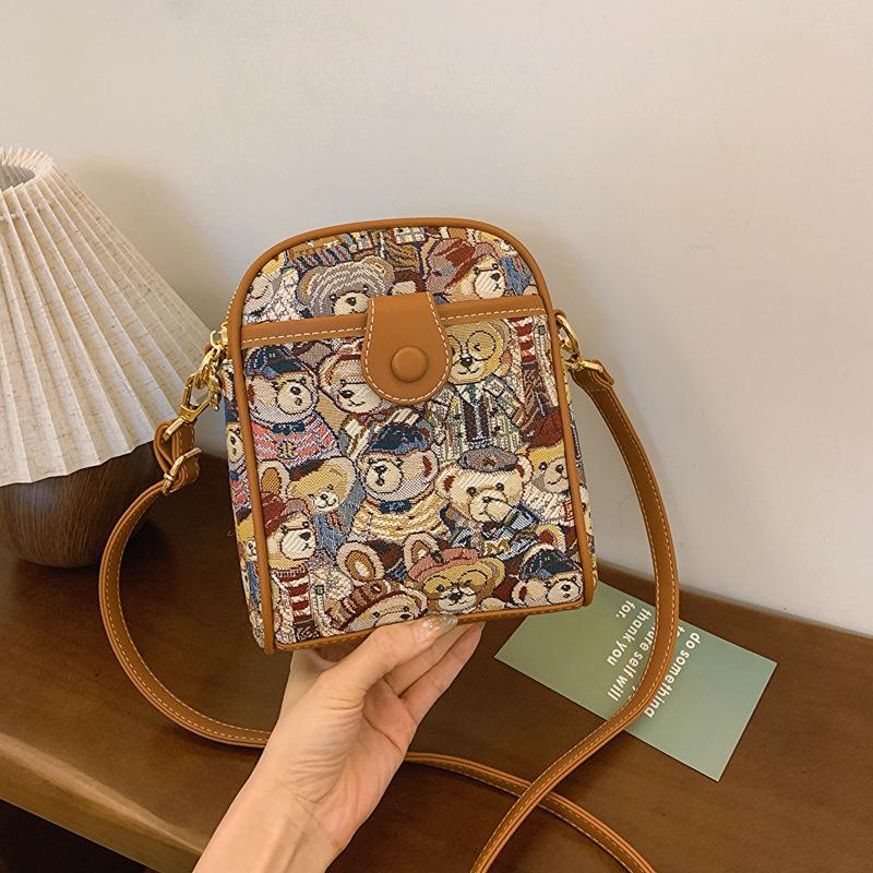 

Женская ретро холщовая PU сумка через плечо - 2025 Универсальный мини квадратный дизайн коричневый