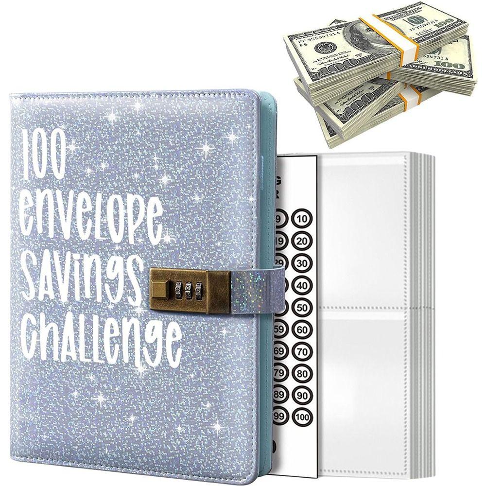 

PU Leather 100 Envelopes Saving Challenge Reusable Money Saving Wallet Budget Planner Book Lovers 01