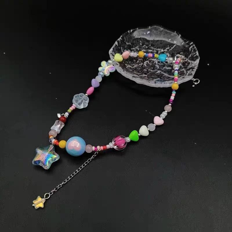 Bohemia Candy Cute Necklace for Women Star Pendant Beaded Clavicle Chain Necklaces Vacation Jewerly Y2K Accessories