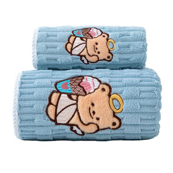 

2Pcs Cartoon Bear Embroidered Towel Set Coral Fleece Bath And Hand Towels for Adults Quick Dry Bathroom Essentials for Home Bathroom Travel Seaside 1 Set
