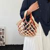 Foldable Leather Folding Tote Bag Large Capacity Woven Handbag Trendy Grocery Bag  Storage