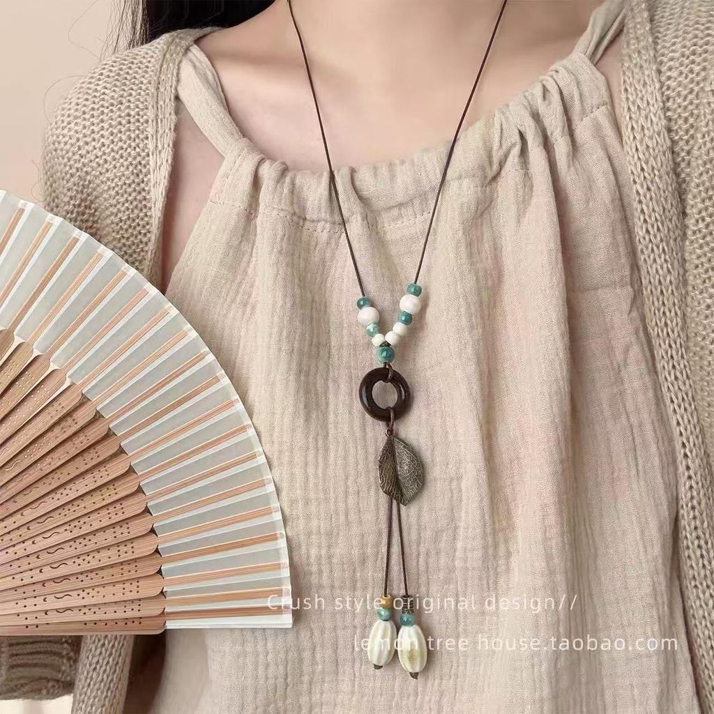 Women's Zen Retro Feather Necklace - Ethnic Layered Beaded Clavicle Chain, Long Bohemian Style