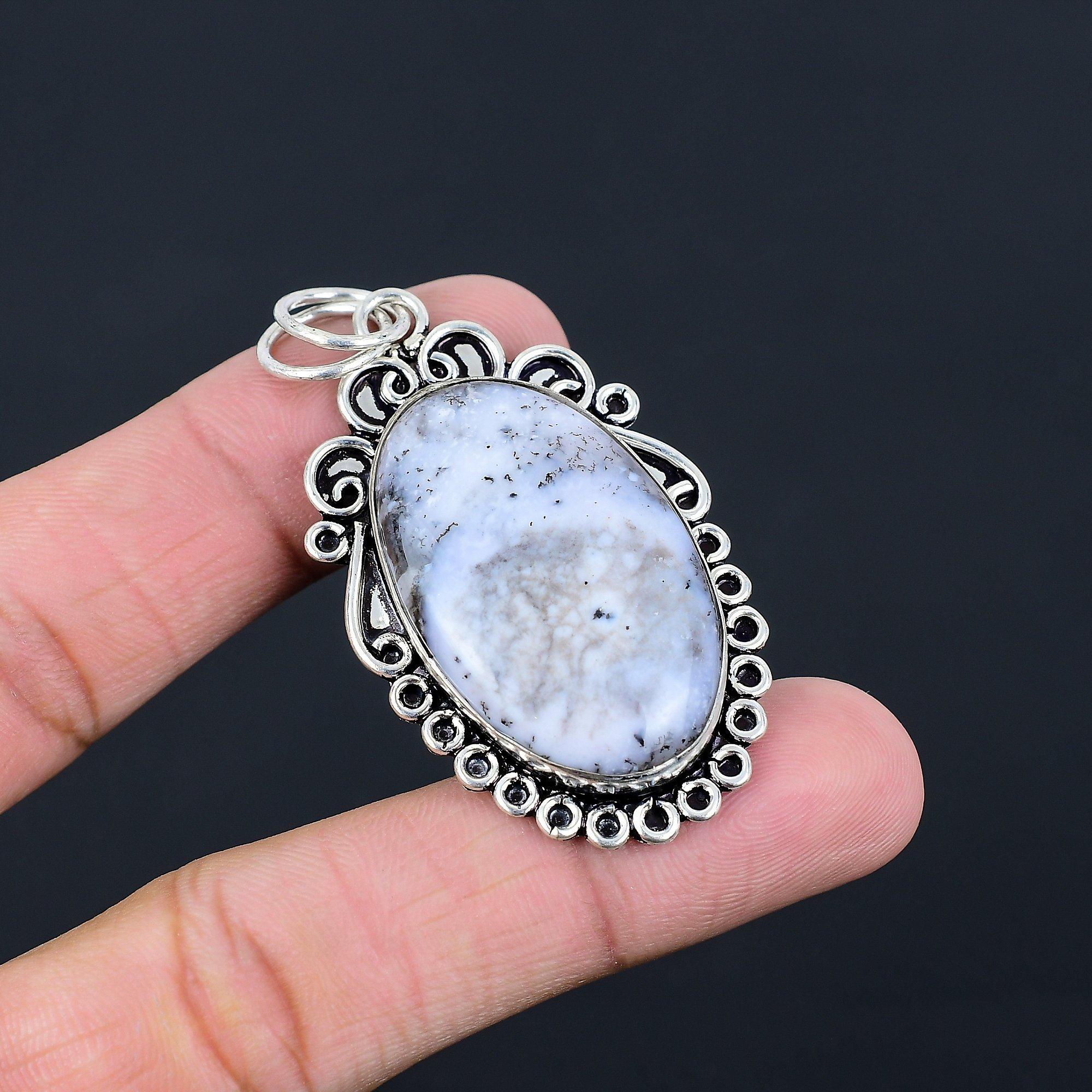 Овальный опал дендритный камень 925 пробы Серебро Дочь Оправа Свадебный Помол Помолвочное Подвеска