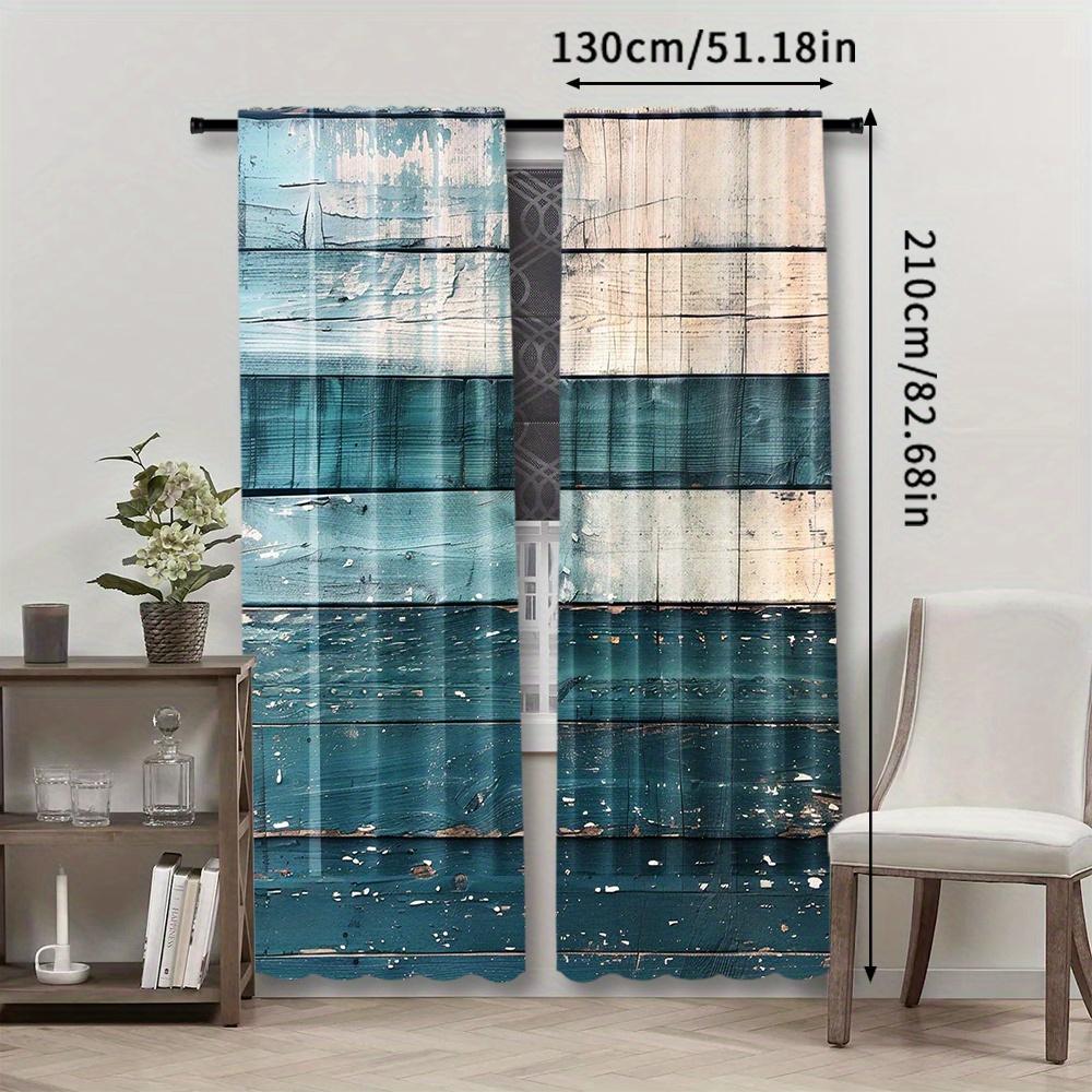 2pcs Vintage Gray & Blue Wooden Door Print Curtains - Rod Pocket Window Treatment for Bedroom   Office   Kitchen   Living Room & St