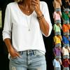 Women's V Neck Three Quarter Sleeve Tee Tops Loose Solid Color Basic Casual Blouse