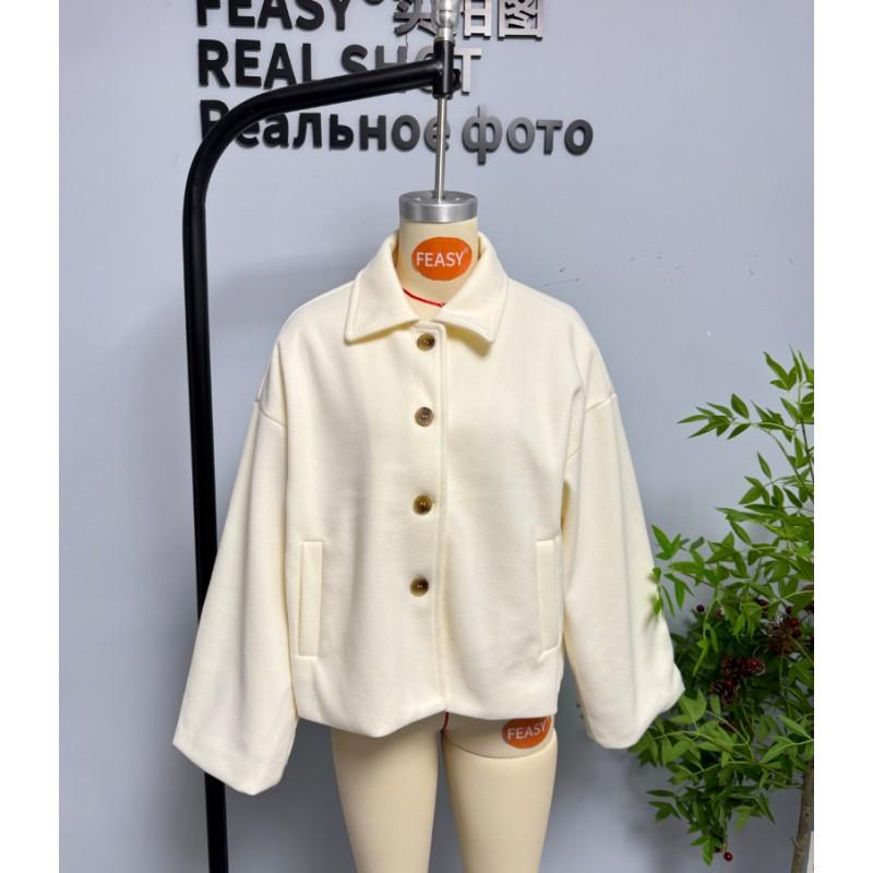 Womens Short Wool Blend Coat Street Style Button Front Shirt Collar Outerwear Fall Winter