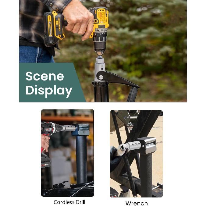 Heavy Duty Trailer Jack Drill Adapter with Cordless Drill, 1/2 to 1 Stainless Steel Socket Adapter Fits Any 1" Drive On Trailer Jack