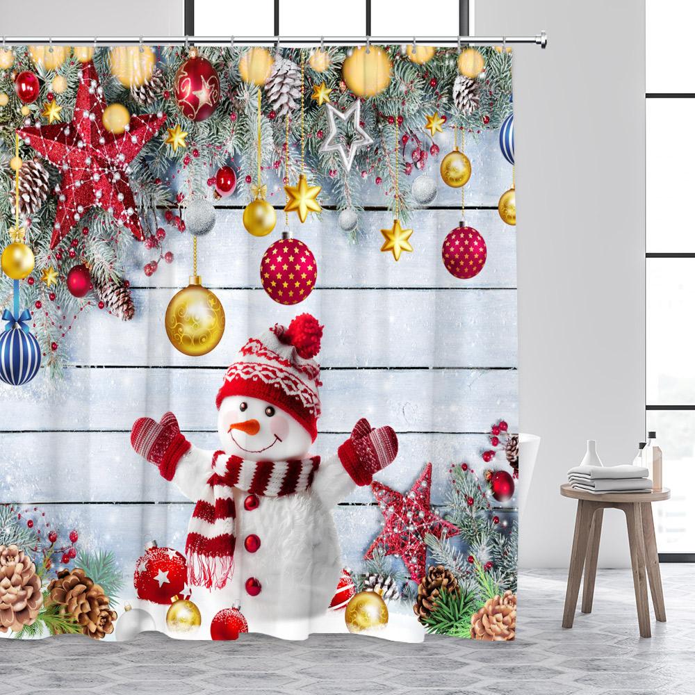Niedlicher Schneemann Weihnachts-Duschvorhang Vintage Bauernhof-LKW Weihnachtsbaum Elch Winterwaldlandschaft Heim Badezimmer Dekoration Duschvorhänge