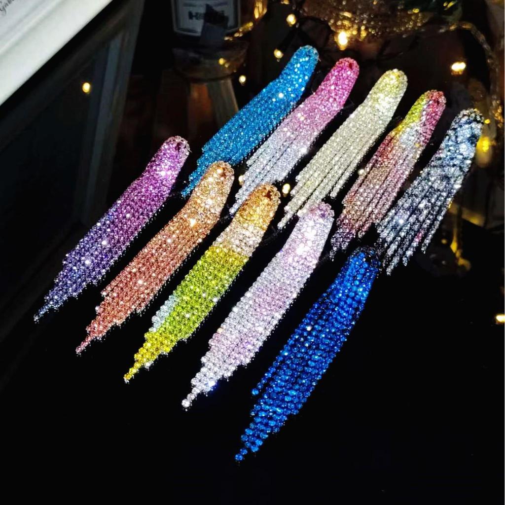 Luxusní vícebarevné náušnice s třásněmi z kamínků pro ženy