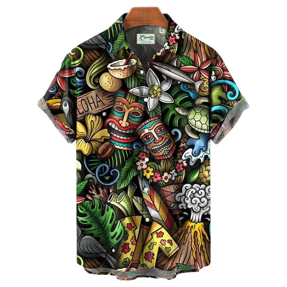 3D-skalle Hawaiian-skjorta för män Överdimensionerad Casual Herrskjortor Streetwear Strand Sommar Kortärmad Blus Trendiga Toppar T-shirts