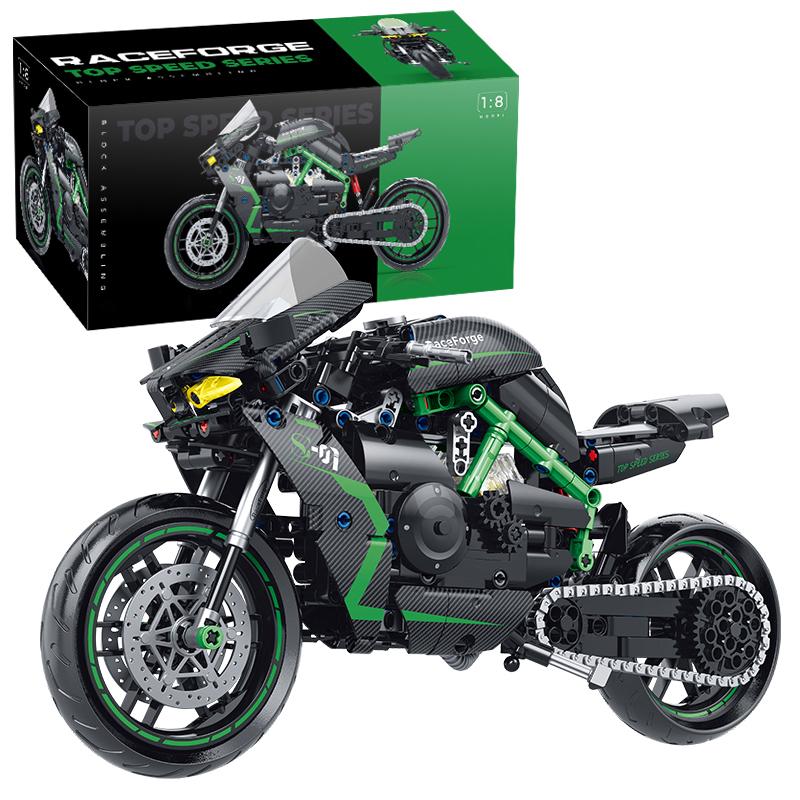 Nuovi 500+ Pezzi Super Corse Moto Nera Blocchi Tecnici Fai da Te Modello Moto MOC Set di Mattoncini Regali per Ragazzi Adulti Bambini Giocattoli 1:8