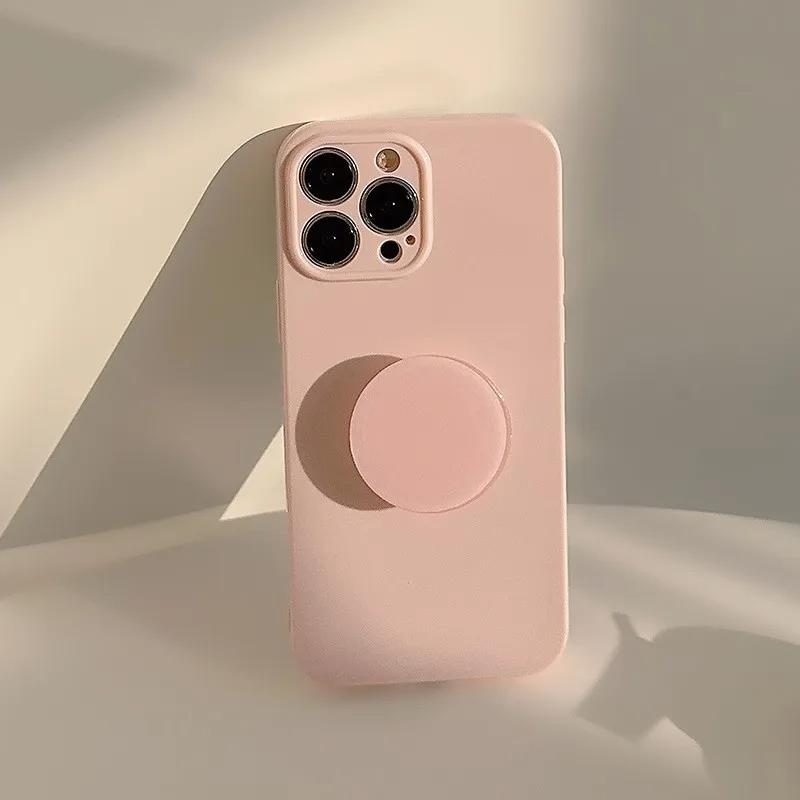 Candy Color With Holder Shockproof Case For iPhone 16 15 14 13 12 11 Pro Max Plus Plain Soft Silicone Bumper Cover