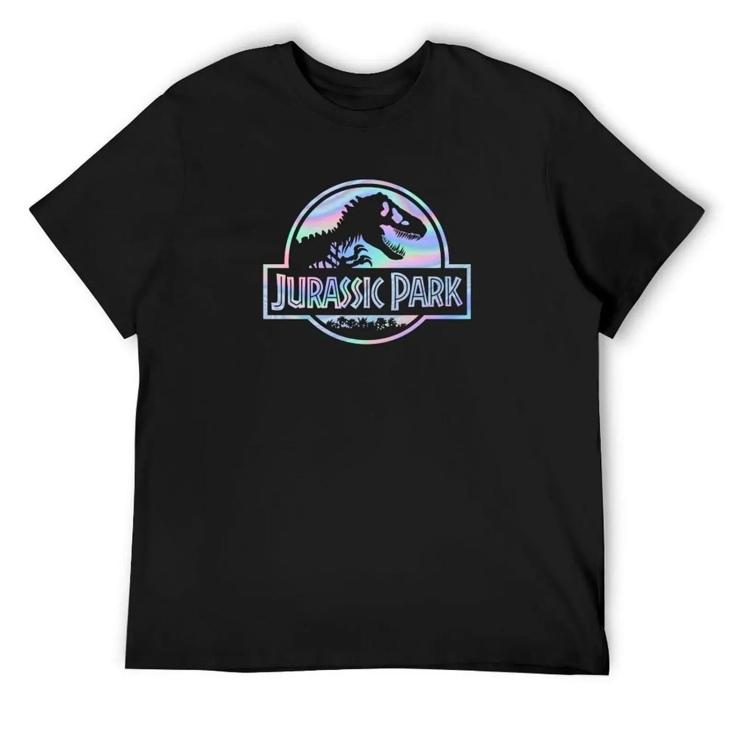 Jurassic Park Retro Holographic T-Rex Movie Logo T-Shirt summer 2025 Luxury man plus size clothes mens white t shirts S бежевый