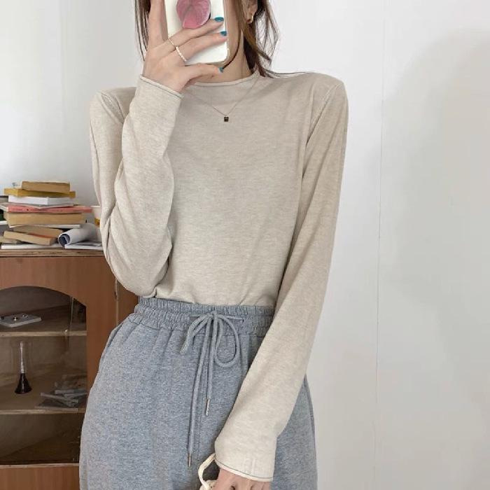 Spring 2025 Women's Knit High Neck Slimming Long Sleeve T-Shirt