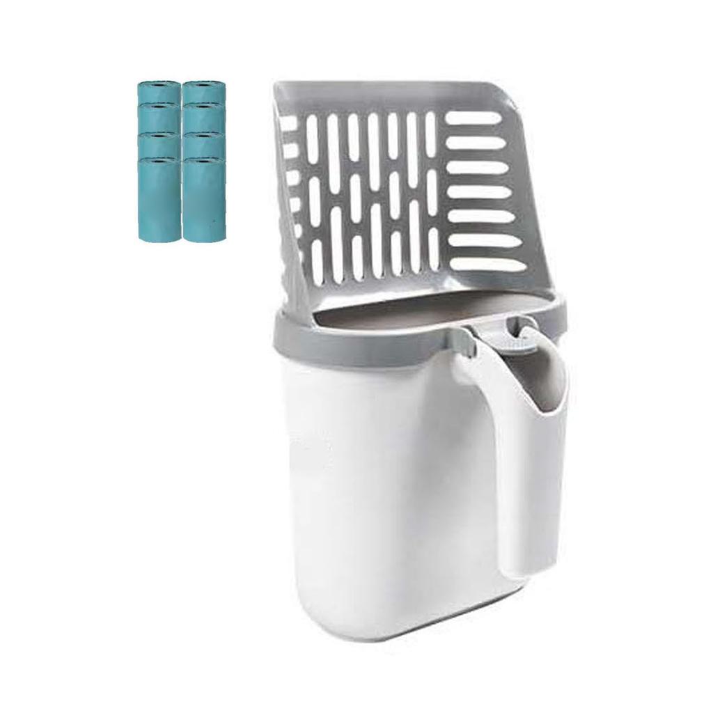 Cat Litter Scooper and Box 2 in 1 Design Easy Cleaning Integrated Cat Litter Shovel with Waste Can with Baffle and 8