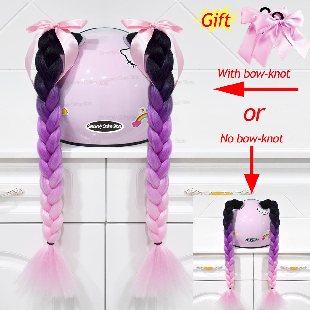 2pcs Quality Braids For Motorcycle Helmet Ponytail Sucker Braids Wig For Woman Helmet Decor Ears Twist Accessories 164 Colors
