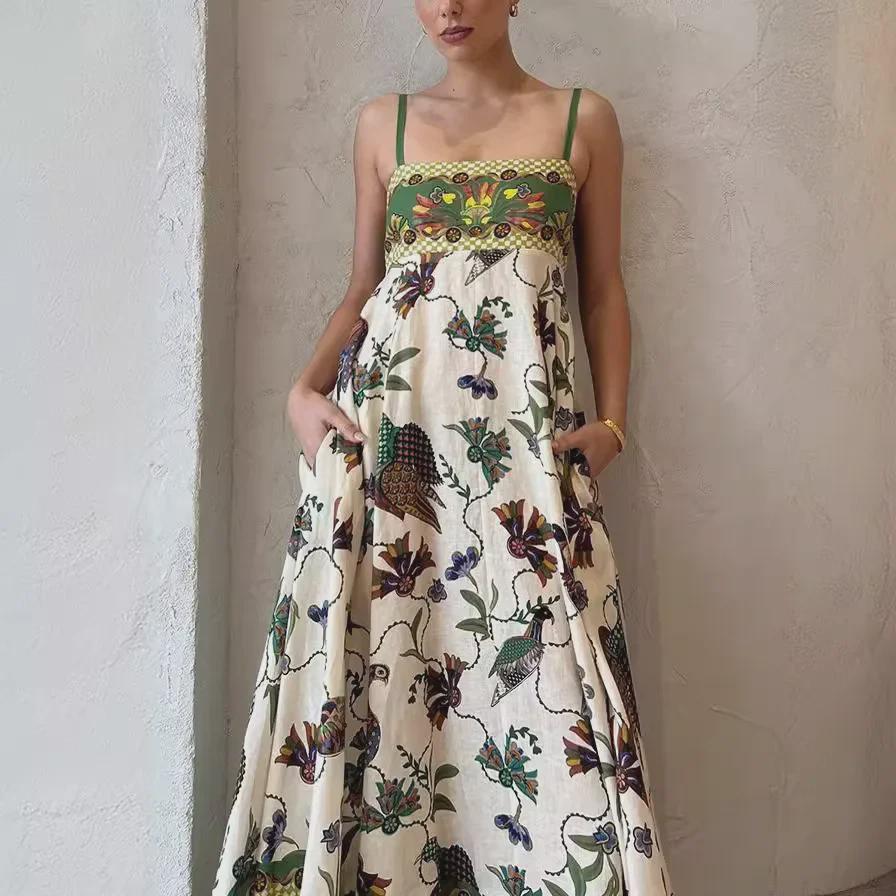 2024 Léto Sexy Dámské Malované Potisk Rozšířené Letní Šaty