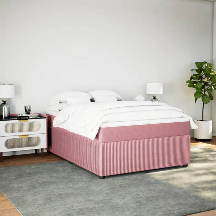 VidaXL Slatted Bed Base with Mattress Pink 140x200 Cm Velvet 3285649