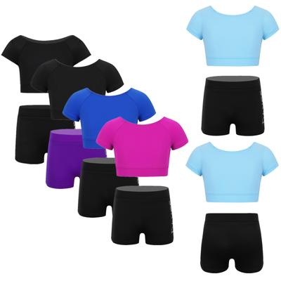 2 Stuks Kinderen Meisjes Ballet Shorts Tankini Outfit Korte Mouwen Tank Top Met Bodems Set Gymnastiek Turnpakje Voor Meisjes gym Workout