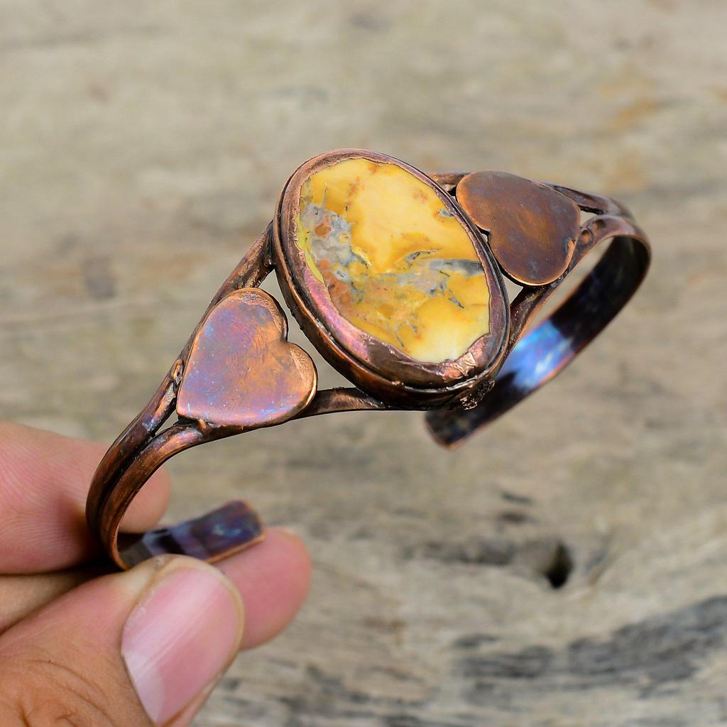 Maligano Jaspis Armreif Elektrogeformtes Kupfer Armspange Verstellbarer Armreif Schöner Edelsteinschmuck Handgefertigter Armreif Hochzeitsgeschenke