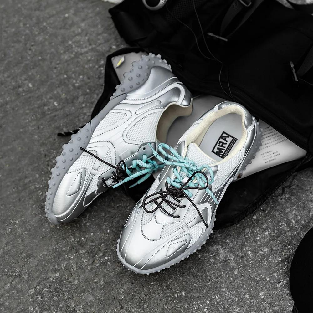 MraMen's Shoes Designer Brand Silver Comfortable Breathable Mesh Double Shoelaces Moral Training Shoes Men's Casual Sports Shoes