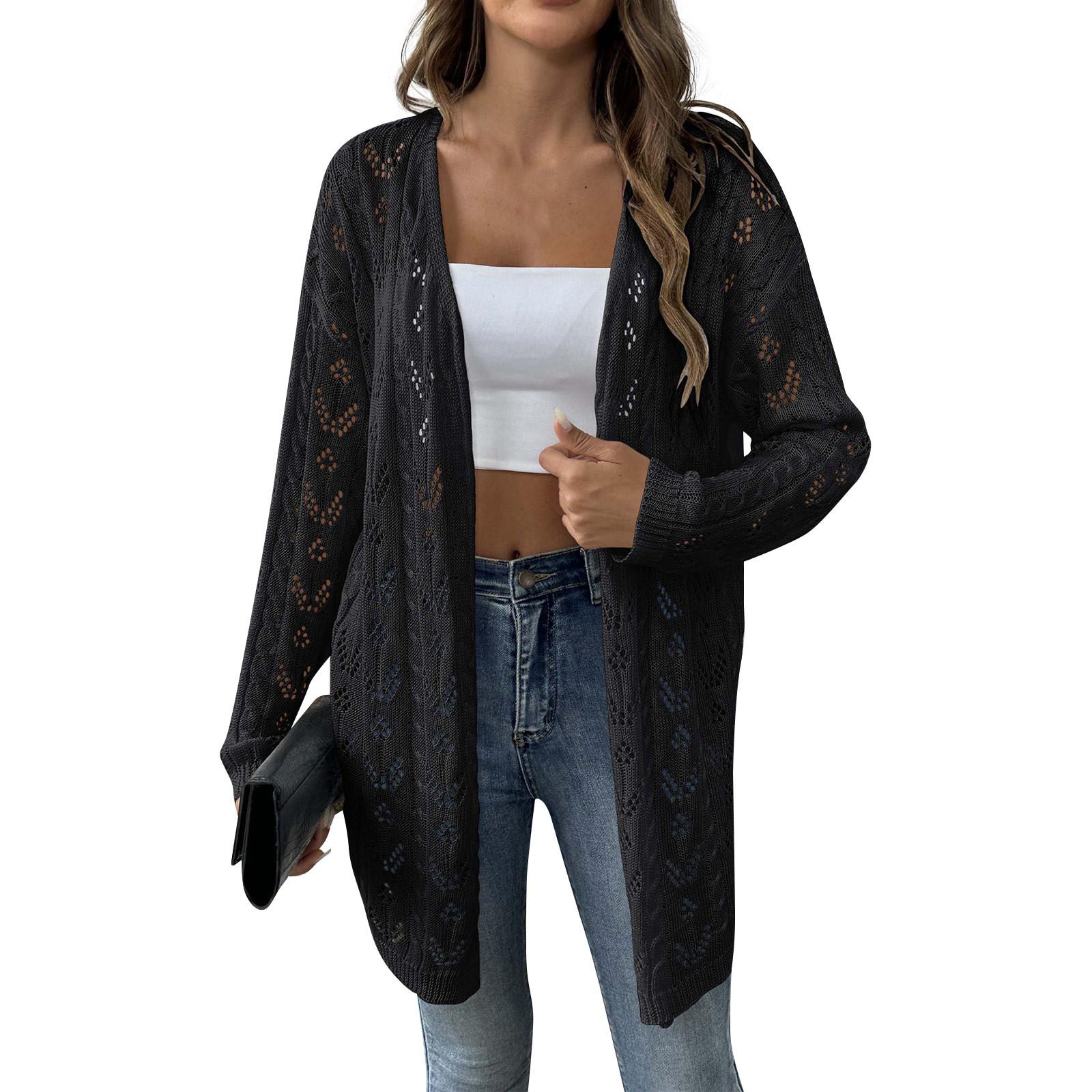 

Women s Clothing Knit Cardigan, Casual Open Front Long Sleeve Sweater One Size чёрный