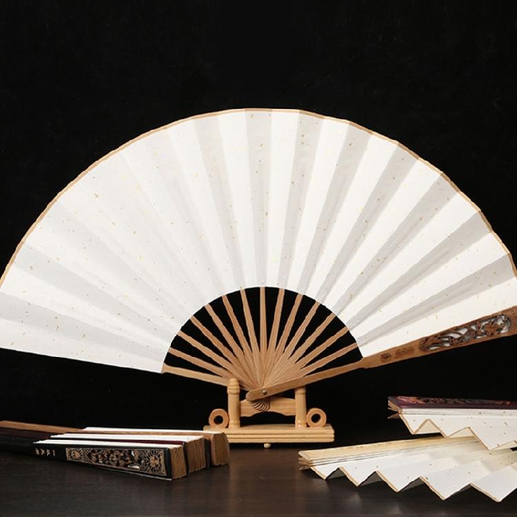 Blank Rice Paper Sprinkle Wood Handle Elegant Hand Folding Stage Fan