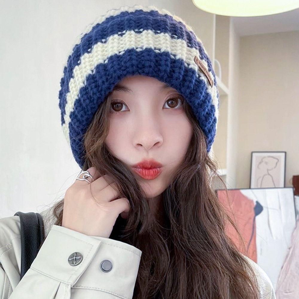 Stripe Winter Hats Thickened Knitted Hat Casual Beanie Caps  for Men Women