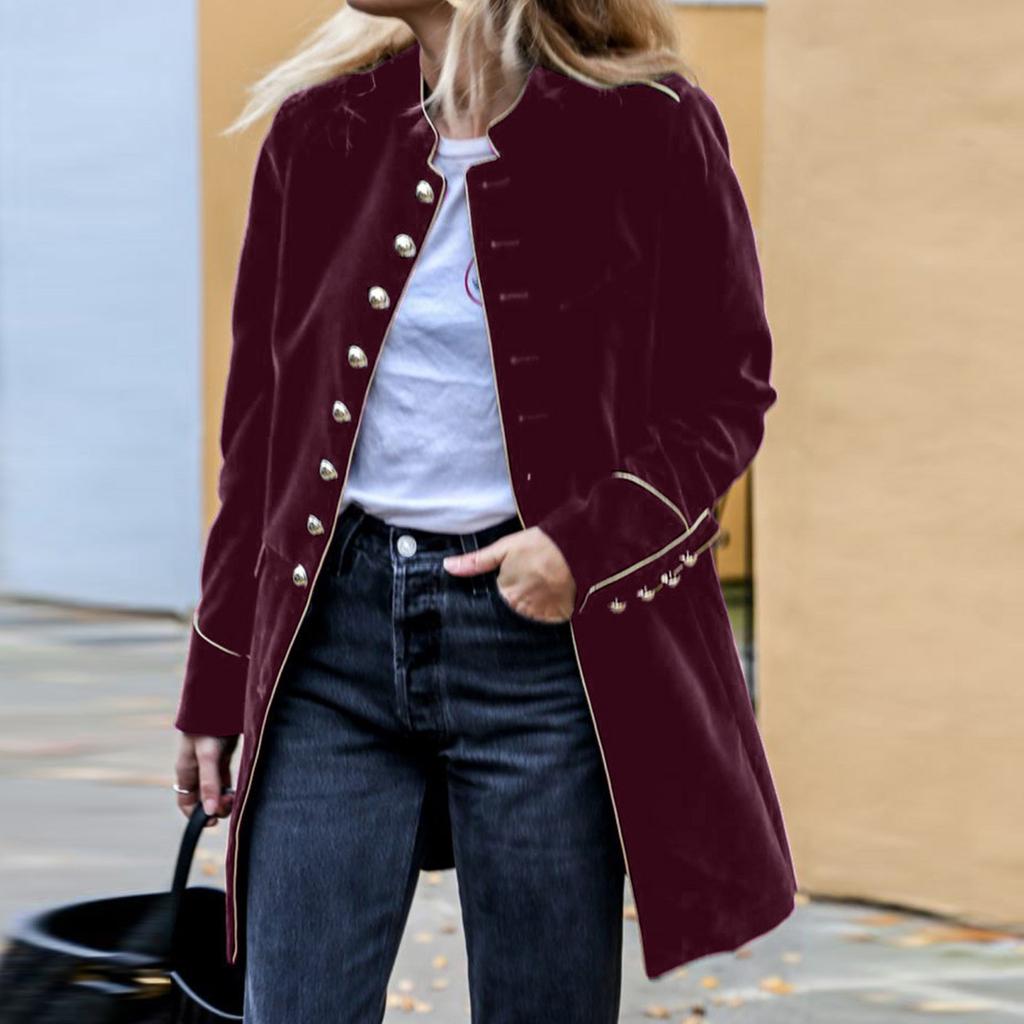 Women's Long Sleeve Warm Velvet Patchwork Button Coat Winter Warm Coat Top