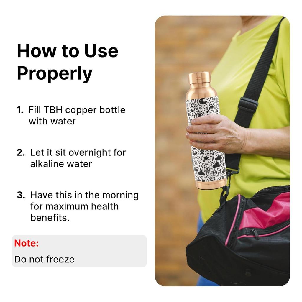 Copper Water Bottle 950ml | Designer Leakproof Eco-Friendly Immunity Boosting Non-Toxic BPA Free | Kids Drinkware & Storage