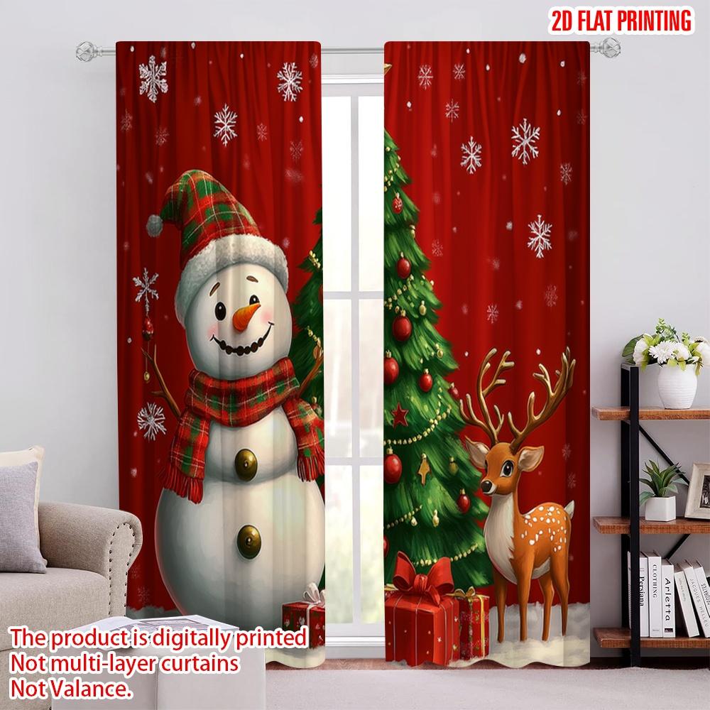 

2pcs,2D plane printing Light Filtering Curtains Christmas Tree Snowman Deer Holiday Versatile Durable Polyester (without rod) 52.50 × 116.00 cm 2 pcs