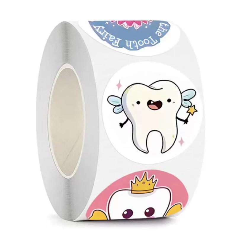 500Pcs/Roll Dental Stickers Cartoon Decoration Tooth Shaped Sticker Label Sticker Dental Supplies Dentistry Dental Clinic Decals
