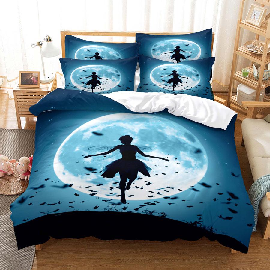 Couple Duvet Set King Queen Full-size 3D Moon Dance Elegant Polyester Duvet Set for Boys, Girls, Teenagers Bedding Set