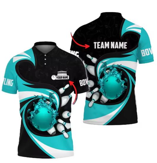 Team bowling name Polo shirt men s breathable short-sleeved 3D printed sports T-shirt men s top breathable polo shirt S