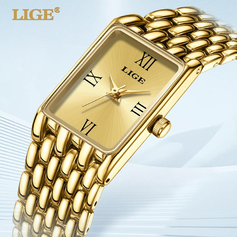 LIGE Damenuhr, schlicht, exquisit, elegant, neues Design, Edelstahl, wasserdicht, Damenuhr