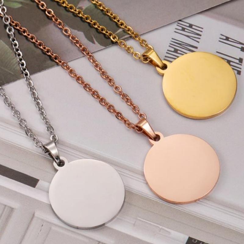 10Pcs 15-30mm Blank Round Discs Pendant Necklaces Gold Plated Chain Necklaces For DIY Custom Women's Men's Jewelry
