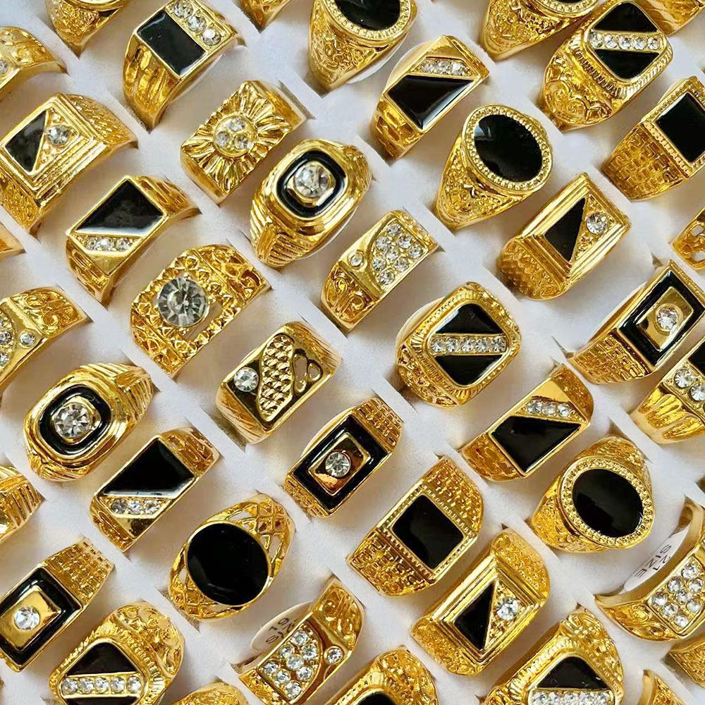 

10Pcs Retro Punk Gothic Enamel Oil Drop Square Rings for Men Women Vintage Jewelry Accessories золотой