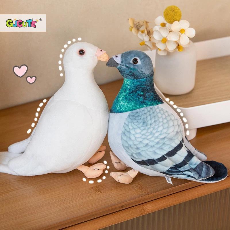 1Pcs Simulation White Green Pigeon Stuffed Animal Doll Lifelike Bird Plush Toys Photography Props Home Decor Gifts