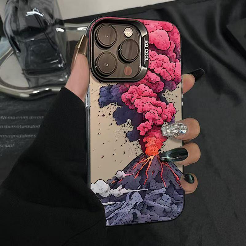 Creative Volcanic Eruption Phone Case for iPhone 13/14/15 Pro Max/16 Pro/17