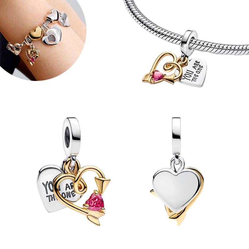 

Brand New Do It Yourself High Quality Fine Jewelry Perfect Gift Engravable Heart & Arrow Double Sparkling Gold Flower & Heart Charm Bead Component