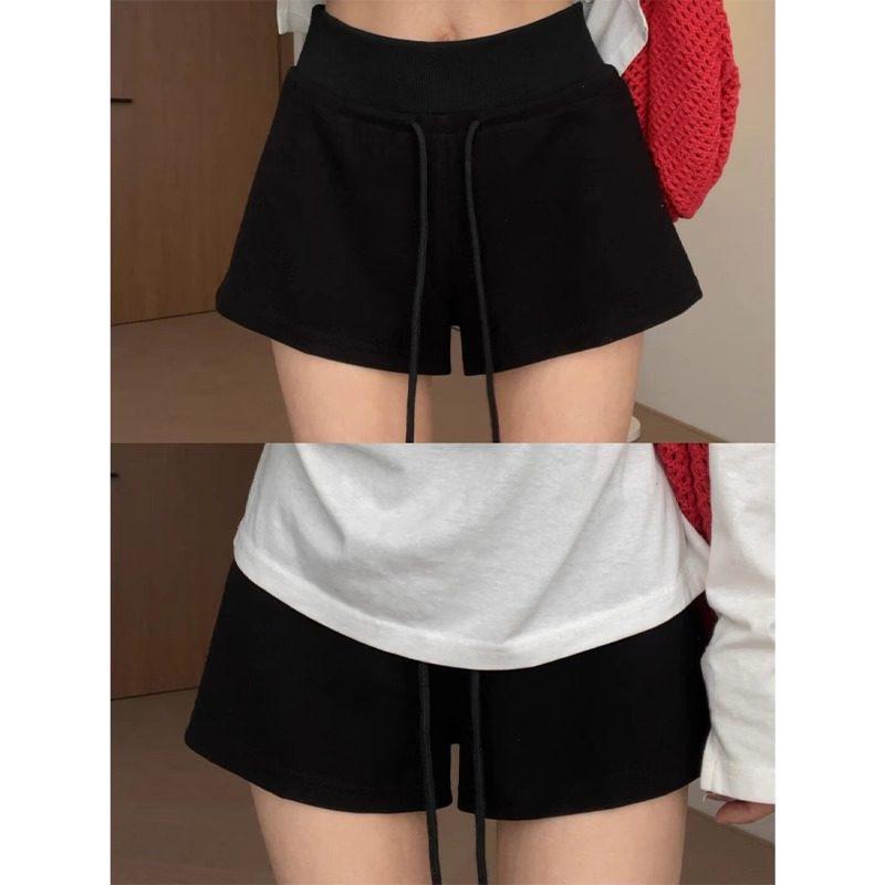 Women s Autumn Plus Size Black Cycling Shorts: Slimming, Drawstring, A-line, Hip-Hugging, Casual Yoga Pants S