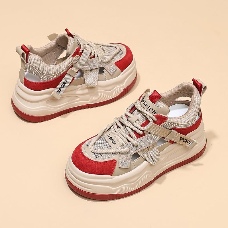 Spring New Breathable Little White Shoes Women's Korean Version of Versatile Thicksoled Casual Shoes Sports Hollow Running Muffin Bottom