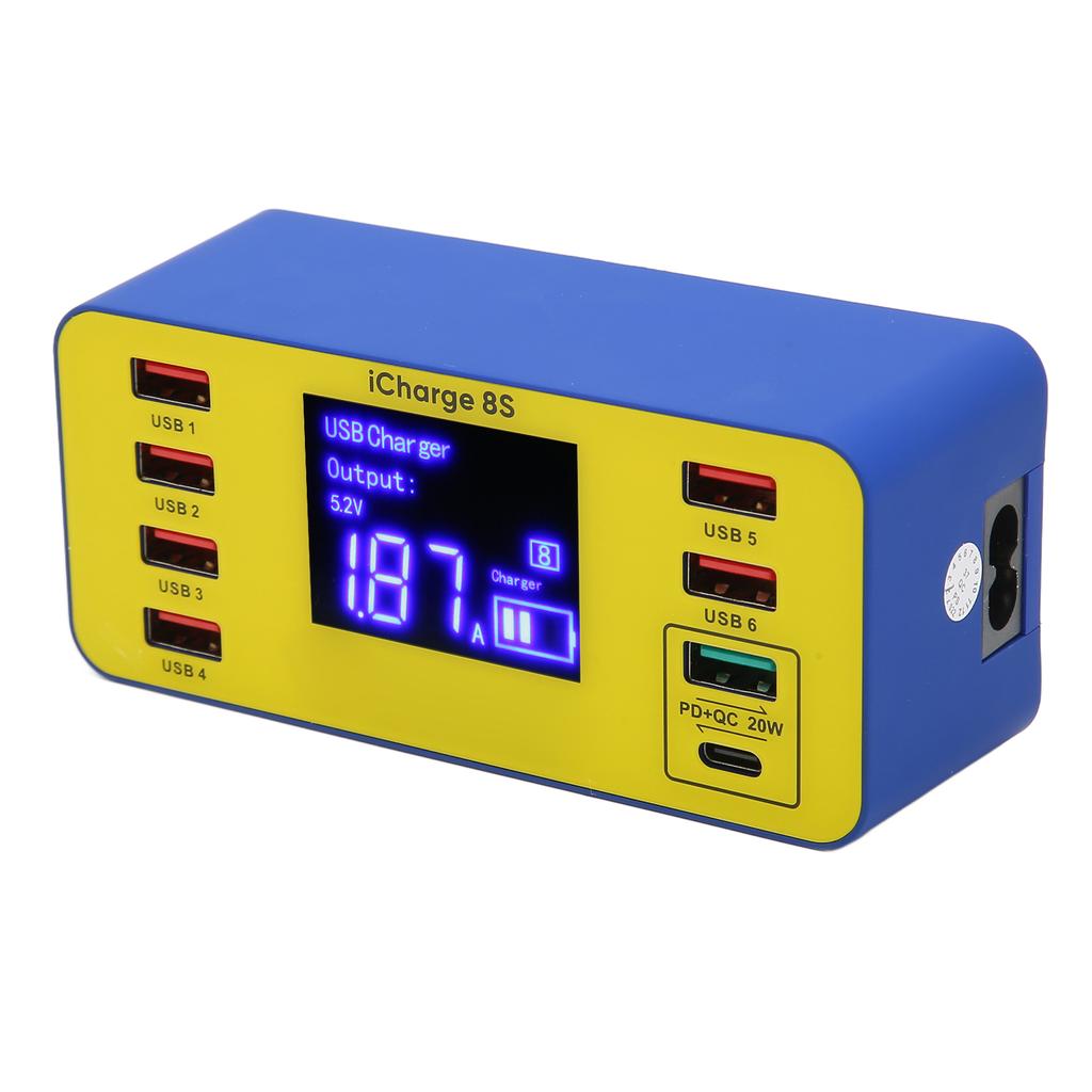 8-Port Ladestation 40W Schnellladung Multi-Port USB-Hub-Ladegerät mit LCD-Digitalanzeige