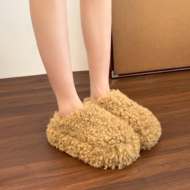 Women's Shoes Simple Casual Versatile Bag Head Half Slippers Women's Autumn and Winter New Outer Wear Lazy Thick-soled Fluffy Shoes