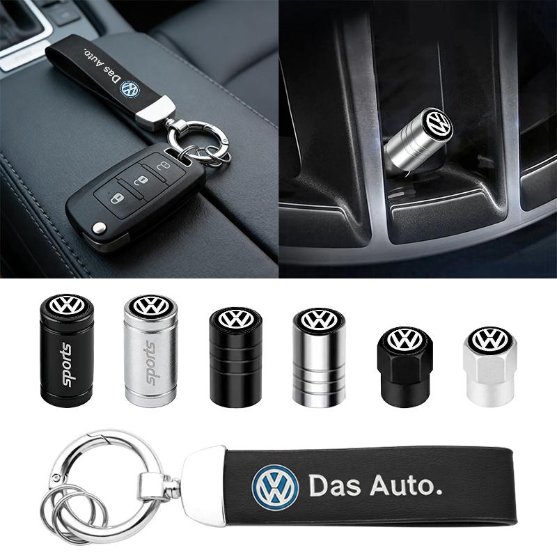 For VW Passat Touareg Magotan Golf 6 7 8 Polo Tiguan GTI Logo Car Tire Wheel Valve Caps Cover Key Chain Ring Keychain Accessory