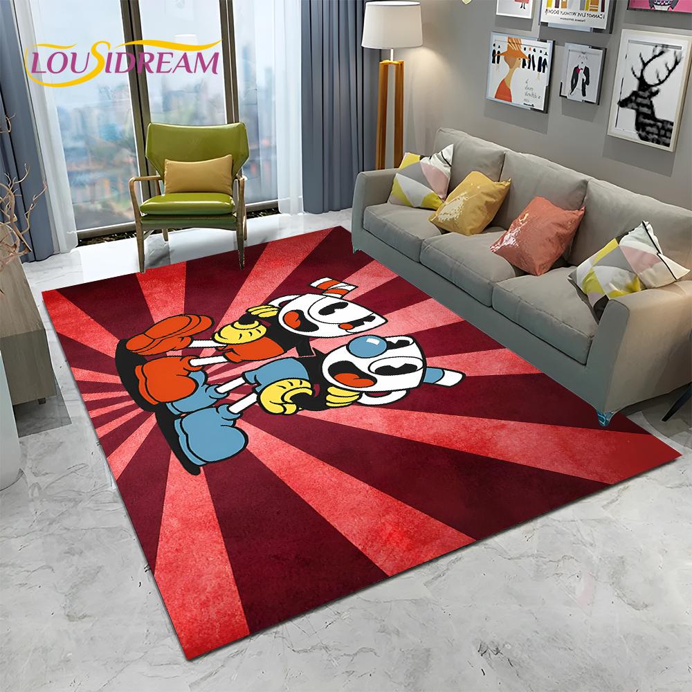 3D Cuphead Mugman Oyunu Gamer HD Halı Kilim Ev Oturma Odası Yatak Odası Kanepe Paspas Dekor, çocuk Oyun Alanı Kilim kaymaz Zemin Mat